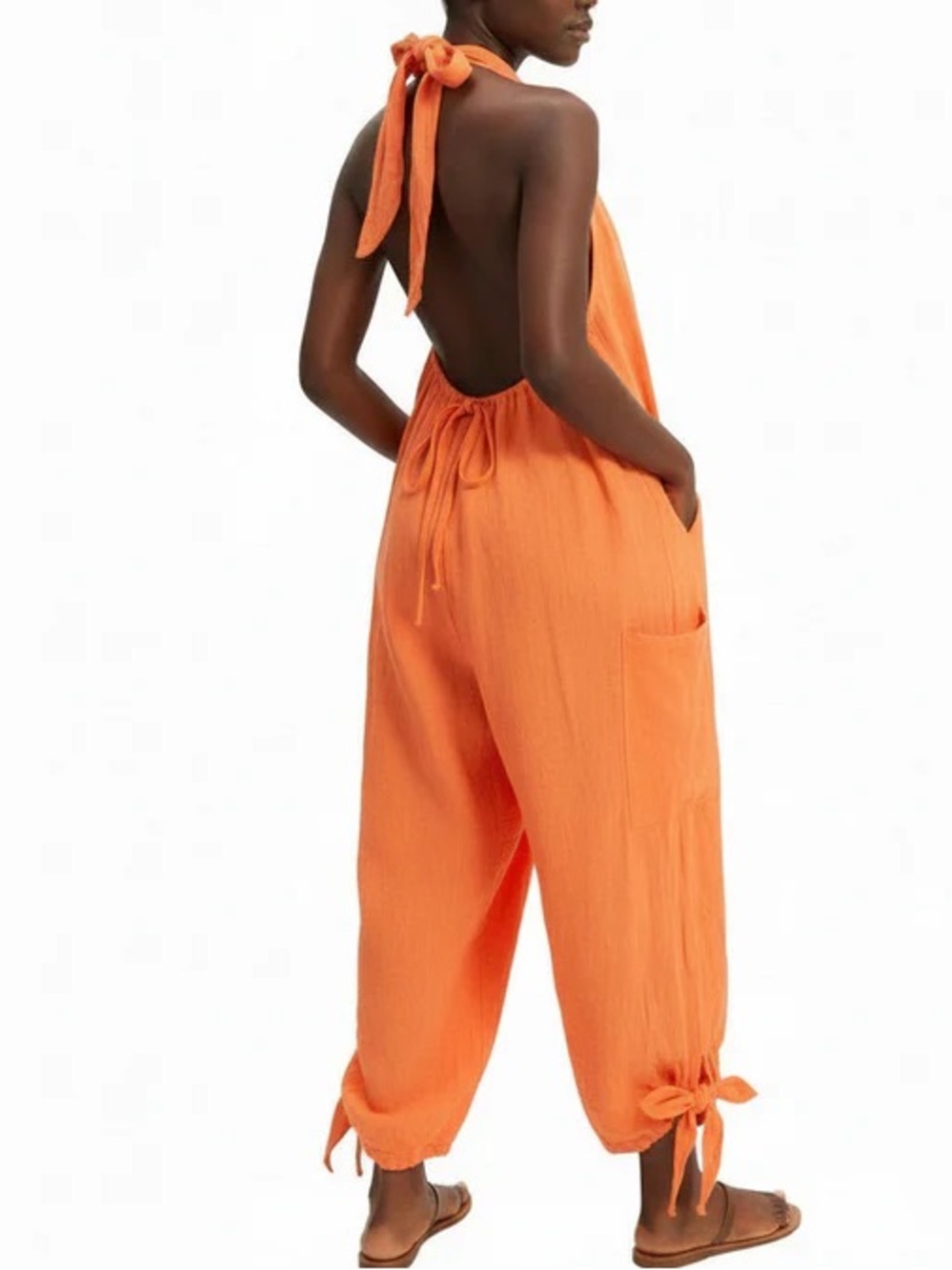 Orange Halter Jumpsuit with Pockets